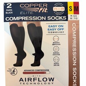 Cooper Fit Elite Compression Socks 2-pair Black S/M Airflow Unisex NEW Open Box